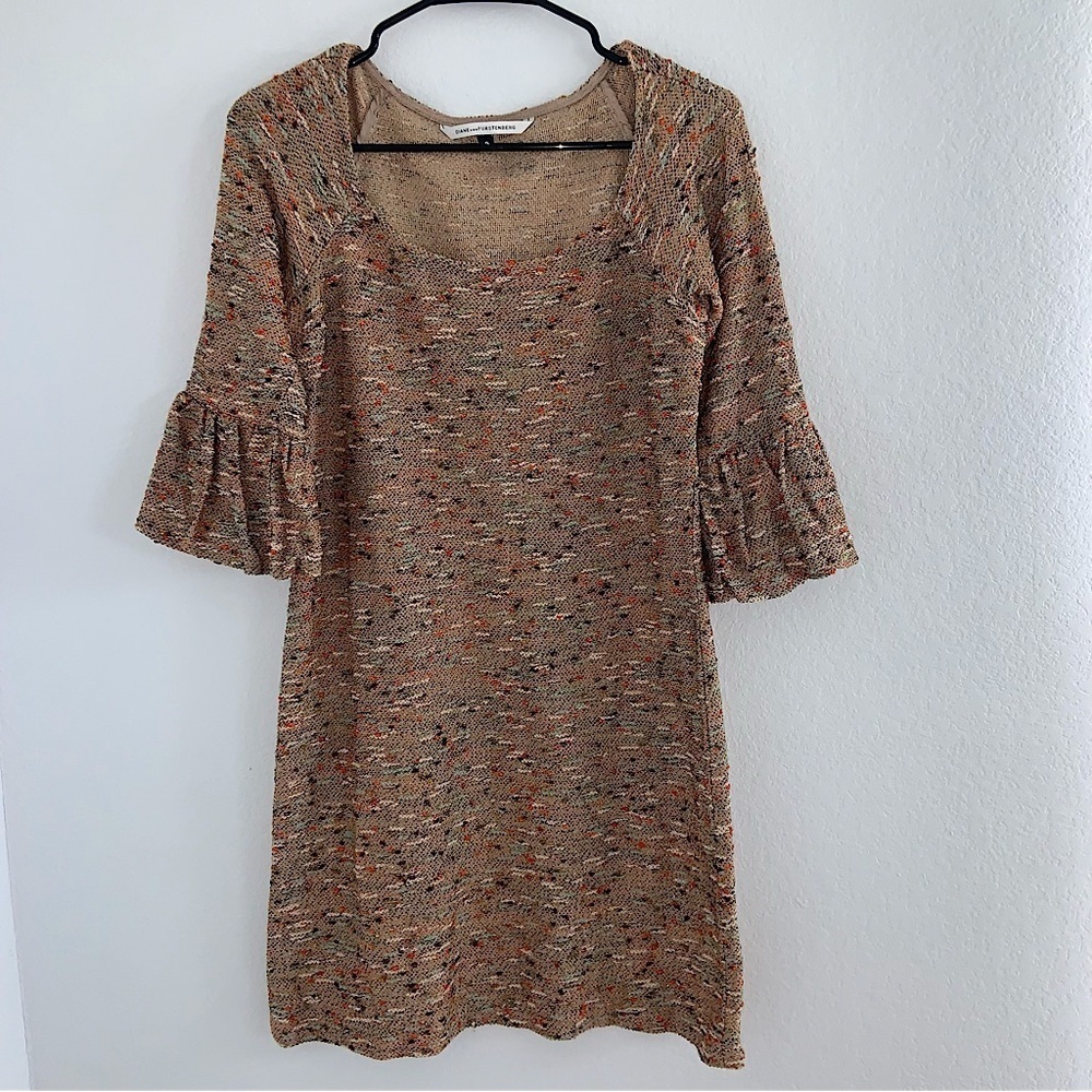 Diane Von Furstenberg Sens Boucle Mini Tweed Dress Flouncy Flutter Sleeve